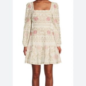 NWT Antonio Melani Judy Dress A-Line Embroidered Floral Ivory